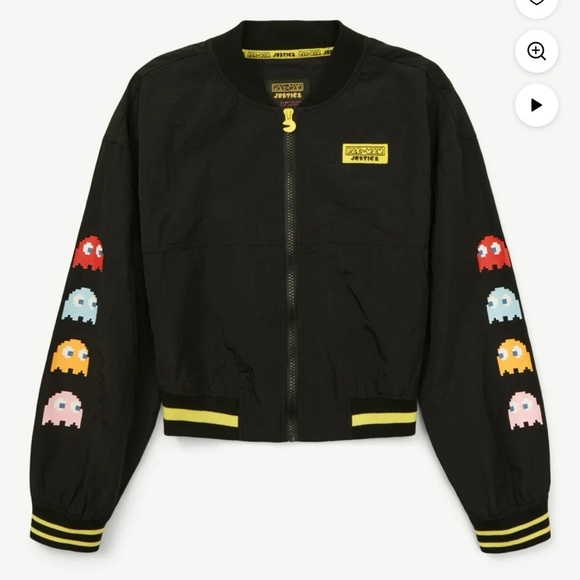 Unisex Bomber 80’s style Jacket Yellow Pac-Man Embroidered Logo Size 5-6 - Picture 10 of 11